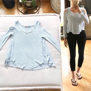 Vintage Havana Light Blue Waffle Cold Shoulder Top